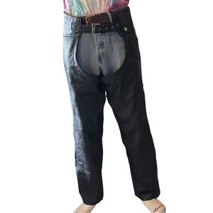 Diamond Plate Buffalo Leather Motorcycle Chaps Black Medium